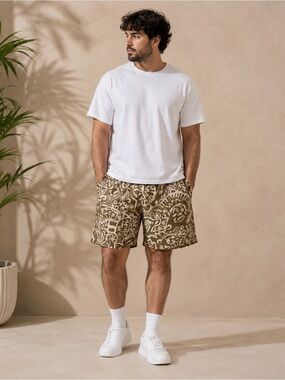Vintage Natural Life Tribal Print Swim Trunks XL Brown Beige Surf Shorts